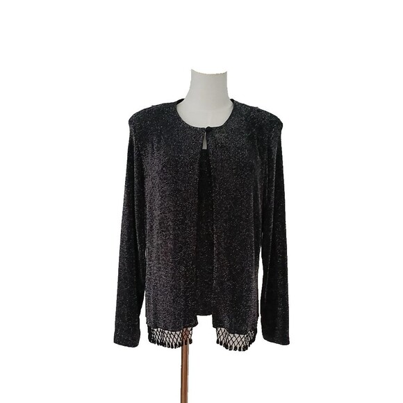 Xscape Women's XL 2 Piece Shimmering Black Jacket & Top Beaded Fringe Office - Picture 1 of 16